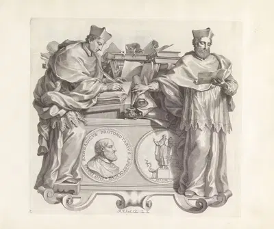 Portret van Filippo Barbarigo en twee protonotarissen by Robert van Audenaerde, 1673-1743 — digital art print download