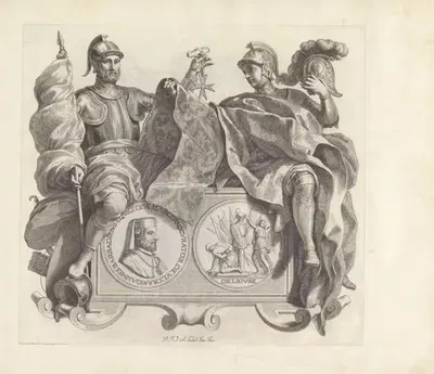 Portret van Giovanni Barbarigo en een geharnaste man en vrouw by Robert van Audenaerde, 1673-1743 — digital art print…