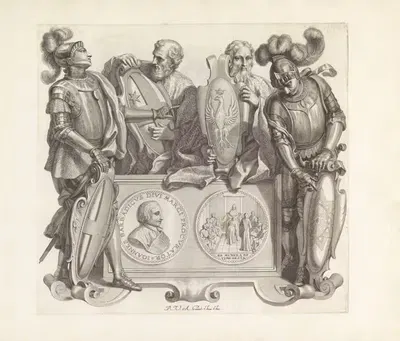 Portret van Giovanni Barbarigo met vier mannen met wapenschilden by Robert van Audenaerde, 1673-1743 — digital art print…