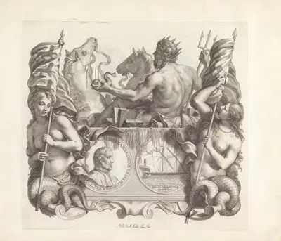 Portret van Giovanni Barbarigo, Neptunus en twee zeemeerminnen by Robert van Audenaerde, 1673-1743 — digital art print…