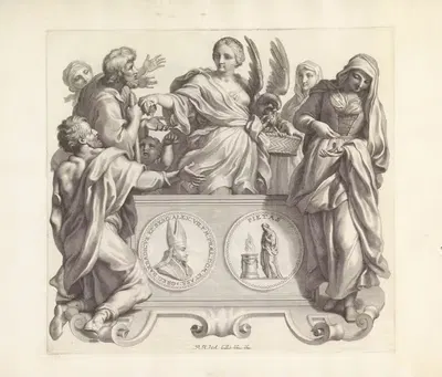 Portret van Gregorio Barbarigo en de personificaties van Barmhartigheid en Vergoeding by Robert van Audenaerde, 1673-1743 —…