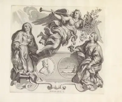 Portret van Gregorio Barbarigo en de personificaties van Gebed, Goed Gerucht en Religie-ijver by Robert van Audenaerde,…