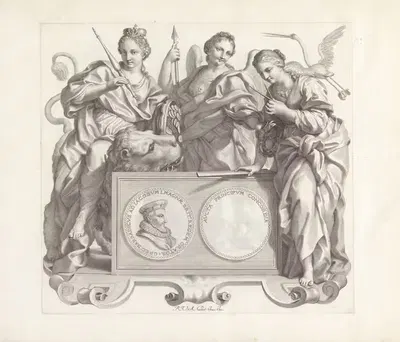 Portret van Gregorio Barbarigo en de personificaties van Grootmoedigheid, Deugd en Consideratie by Robert van Audenaerde,…