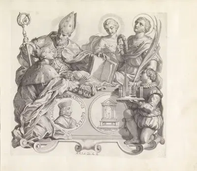 Portret van Jacopo Barbarigo met een knielende vrouw als personificatie van Venetië by Robert van Audenaerde, 1673-1743 —…