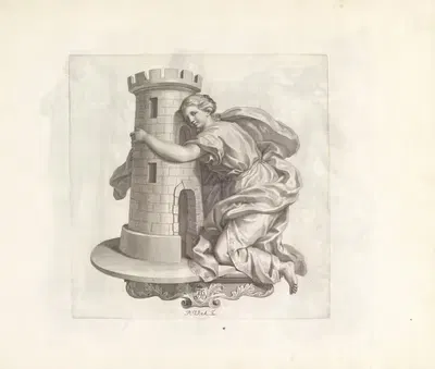 Vrouw omarmt een toren by Robert van Audenaerde, 1673-1743 — digital art print download