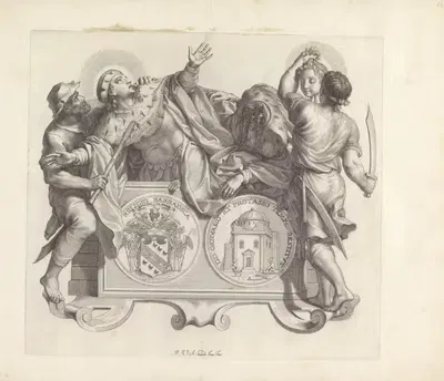 Wapen van de familie Barbarigo en de dood van de heiligen Gervasius en Protasius by Robert van Audenaerde, 1673-1743 —…