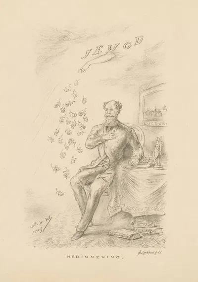 Человек сидит за столом, пока розы разбрасываются by Александр Вер Хуэл, 1889 — digital art print download