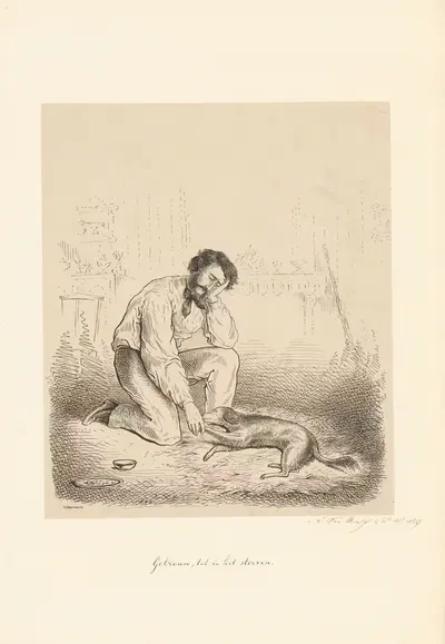 Человек сидит рядом с умирающей собакой by Александр Вер Хуэл, 1864 — digital art print download