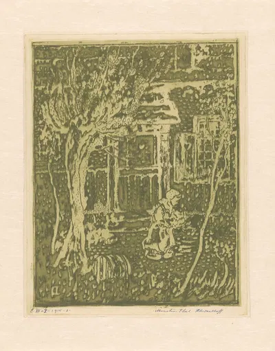 Ребенок на деревянных башмаках у входа в дом by Анри ван Далхофф, 1915 — digital art print download