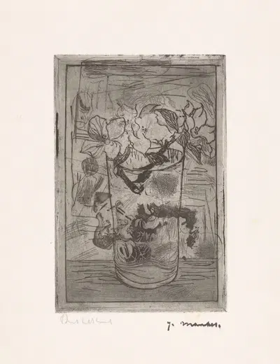 Стеклянная ваза с цветущими ветками by Ян Манкес, 1916 — digital art print download