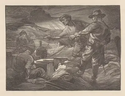 Рабочие, тянущие за веревку by Иоганнес Иосифус Аартс, 1881-1931 — digital art print download