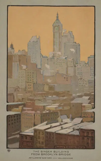 Здание Сингер с Бруклинского моста by Рэйчел Робинсон Элмер, 1914 — digital art print download