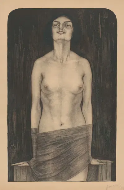 Стоящая женщина с обнаженной верхней частью тела by Симон Мулейн, 1916 — digital art print download
