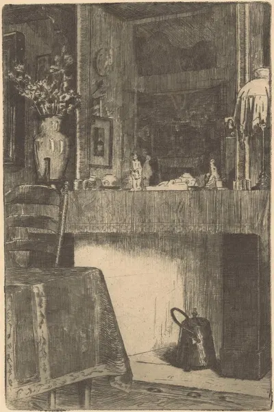 Interieur met spiegel boven een schoorsteenmantel by Виллем Адрианус Грондхаут, 1888-1934 — digital art print download