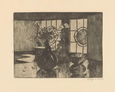 Stilleven met een bloemenvaas voor een raam by Виллем Адрианус Грондхаут, 1888-1934 — digital art print download