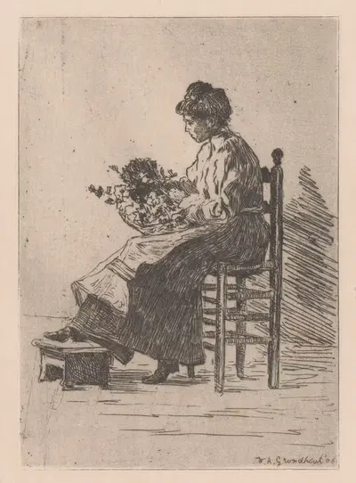 Женщина с цветами на коленях by Виллем Адрианус Грондхаут, 1905 — digital art print download