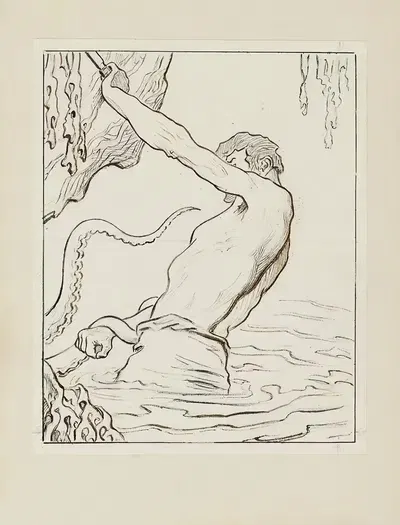 Жильят и осьминог – рисунок для обложки by Ахилле Гранчи-Тейлор, 1920-1921 — digital art print download
