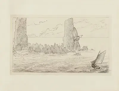 Скалы Дувра – рисунок для заглавной вензельной таблицы и гравюр by Ахилле Гранчи-Тейлор, 1920-1921 — digital art print…