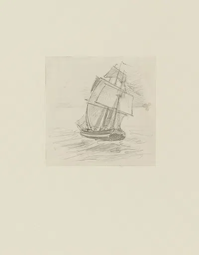 Яхта, вид сзади – неиспользованный рисунок by Ахилле Гранчи-Тейлор, 1920-1921 — digital art print download