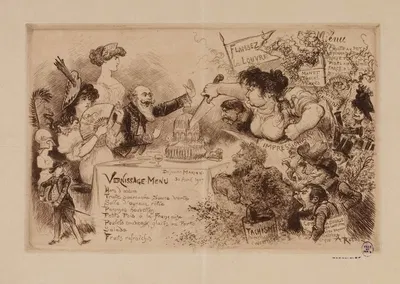 Déjeuner Mariani, le 30 avril 1907. Vernissage Menu by Albert Robida, 1907 — digital art print download