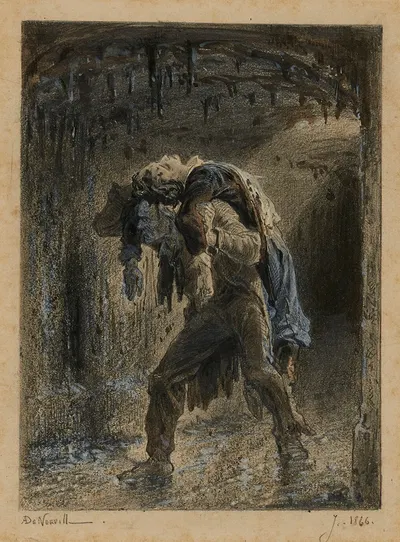 Jean Valjean et Marius dans l'égout Lui aussi porte sa croix by Alphonse Marie de Neuville, 1866 — digital art print download