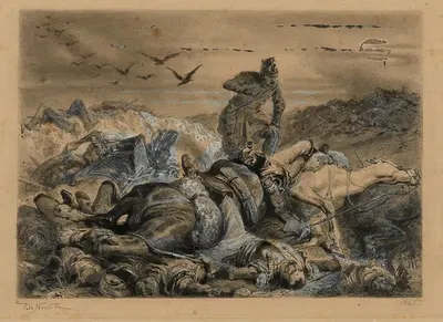 Ватерлоо Поле битвы ночью by Альфонс Мари де Нёвиль, 1865 — digital art print download