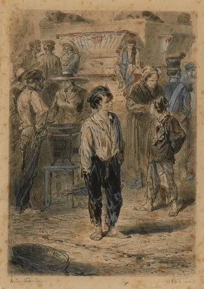 Гаврош (на рынке невинных) Маленький Гаврош by Альфонс Мари де Нёвиль, 1865 — digital art print download