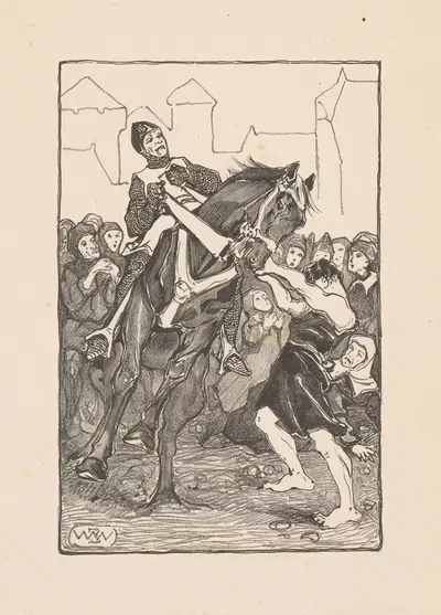 Человек держит дикого коня на оживленной площади by Бернар Виллем Вейринк — digital art print download