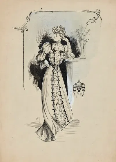 Dessin de mode by Cécile Kahn, 1900-1905 — digital art print download