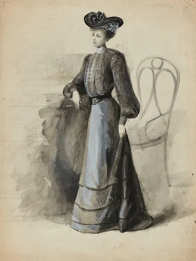 Dessin de mode by Cécile Kahn, 1900-1905 — digital art print download