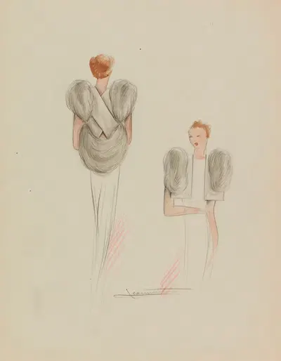 Светло-серый болеро с вставкой из меха by Жаннет, 1938 — digital art print download