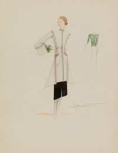 Manteau blanc à col casaque by Jeannette, 1938 — digital art print download