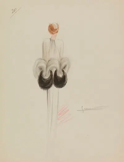 Белое платье с белой и черной меховой отделкой на спине by Жаннет, 1938 — digital art print download