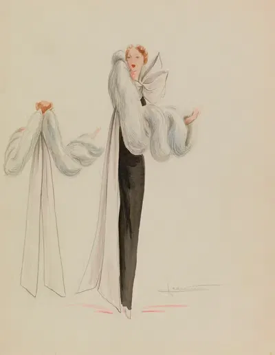 Белый плащ с рукавами из белого меха by Жаннет, 1938 — digital art print download