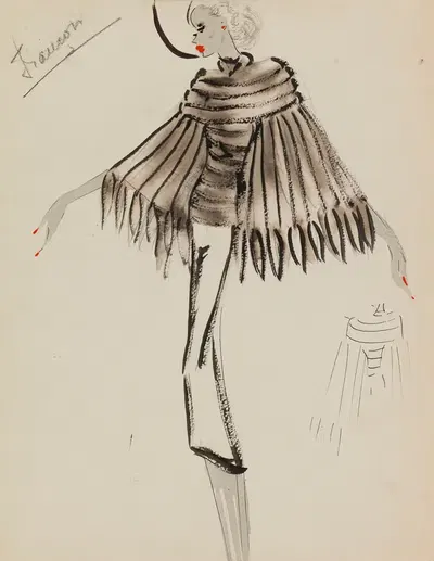 Коричневый плащ, отделанный полосами на белом платье by М. П. Левен, 1938 — digital art print download