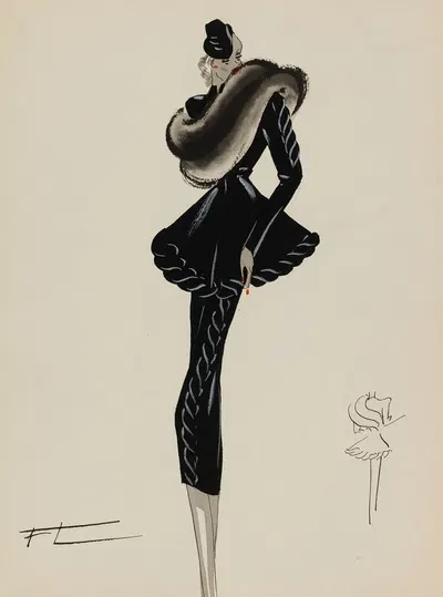 Два черных платья с серым меховым шарфом by М. П. Левен, 1938 — digital art print download