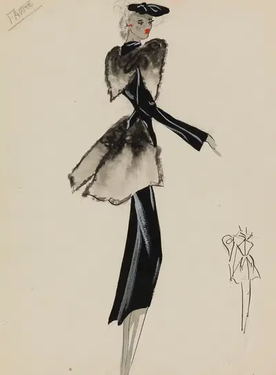 Короткое черное пальто с вставками из серого меха by М. П. Левен, 1938 — digital art print download