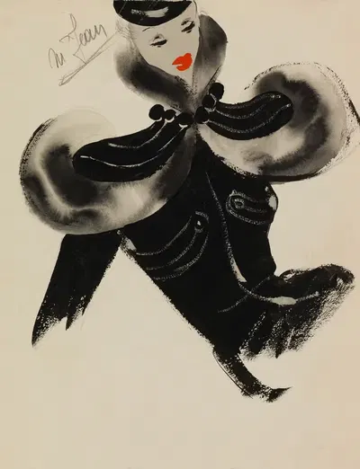 Черное пальто с высоким воротником и широкими эполетами by М. П. Левен, 1938 — digital art print download