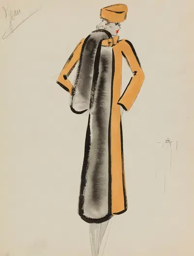 Желтая рединготка с серой меховой отделкой by М. П. Левен, 1938 — digital art print download