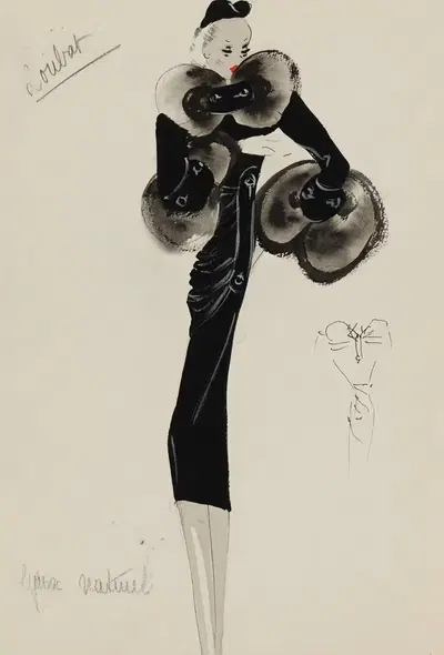 Черное пальто с мехом на манжетах и воротнике by М. П. Левен, 1938 — digital art print download