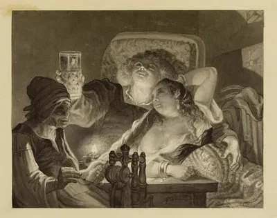 Молодой человек смеялся и гладил девушку by Виктор Массон, 1868 — digital art print download