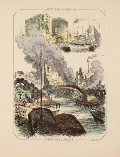 До и после пожара 1871 года, Докы де ла Виллет 10 by Виктор Куандр, 1871 — digital art print download
