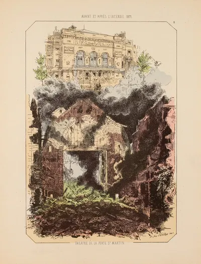 До и после пожара 1871 года Театр Порт Сен-Мартен. 2 by Виктор Куандр, 1871 — digital art print download