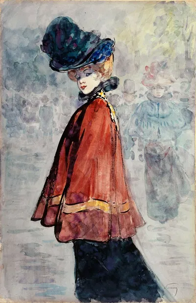 Элегантная в красном плаще by Анри Сомм, 1890-1900 — digital art print download