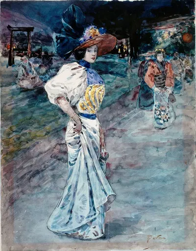Элегантная в японском саду by Анри Сомм, 1890-1900 — digital art print download