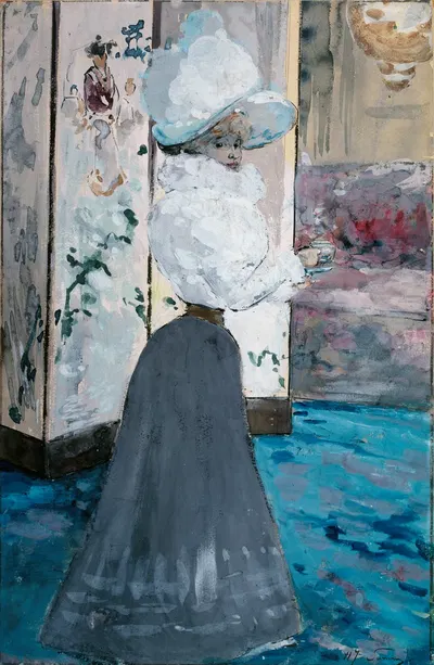 Женщина, держащая чашку перед японским экраном by Анри Сомм, 1890-1900 — digital art print download