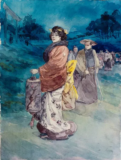 Процессия персонажей в японских костюмах by Анри Сомм, 1890-1900 — digital art print download