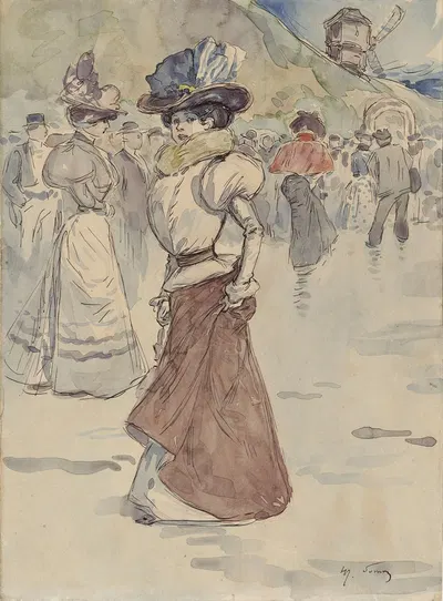 Прогулка перед мельницей Галетт. Актуальный 18-й округ by Анри Сомм, 1890-1900 — digital art print download