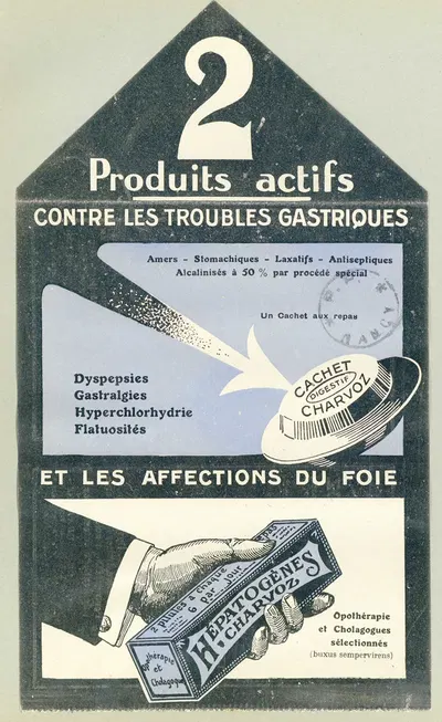 2 produits actifs contre les troubles gastriques by Laboratoires Charvoz, 1910-1950 — digital art print download