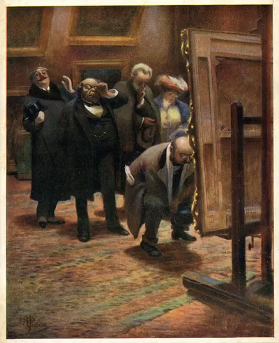 Hommes examinant un tableau by Albert Guillaume — digital art print download